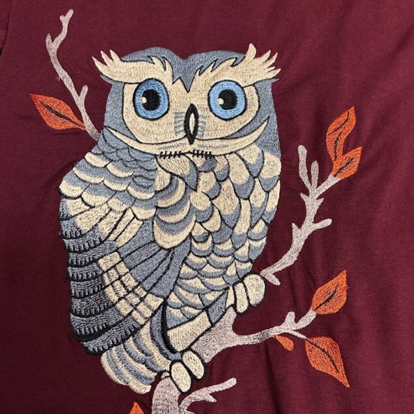 Eshakti Burgundy Embellished Cotton Knit Owl Dress W/ Pockets Size XL / 1X - Picture 9 of 12